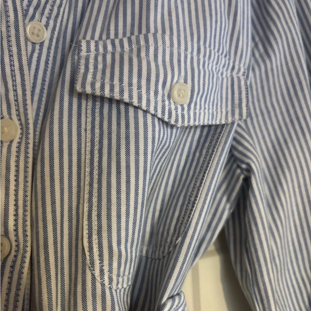 J. Crew Blue and White Striped Long Sleeve Shirt Dress